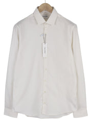 CALVIN KLEIN Structure Solid Slim Men Shirt 40 L Off White Cotton Button Light