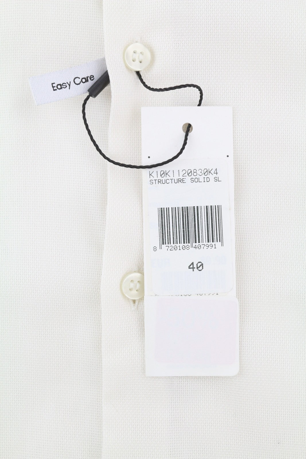 CALVIN KLEIN Structure Solid Slim Men Shirt 40 L Off White Cotton Button Light