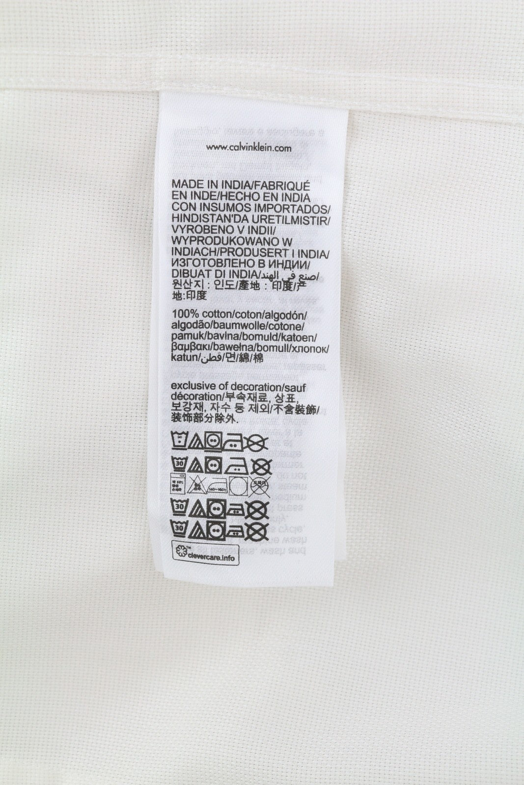 CALVIN KLEIN Structure Solid Slim Men Shirt 40 L Off White Cotton Button Light