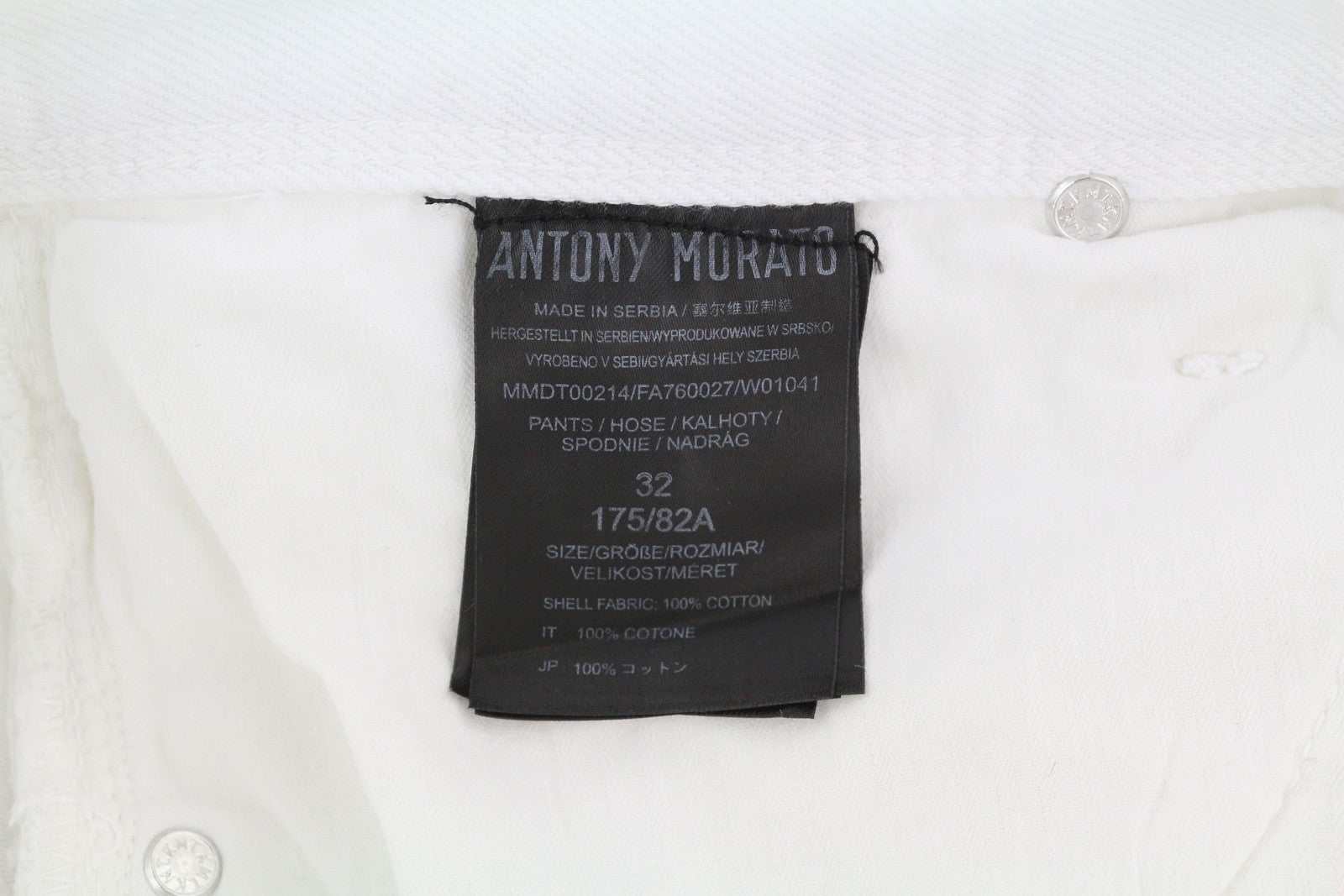 ANTONY MORATO Argon Men Jeans W32 Denim White Slim Fit Ankle Length Button Fly