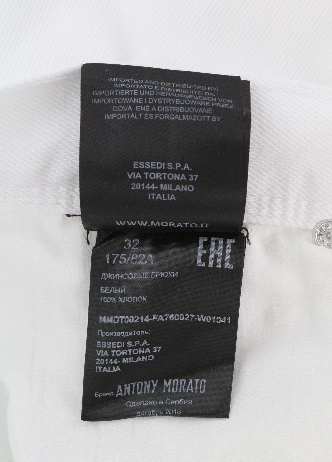 ANTONY MORATO Argon Men Jeans W32 Denim White Slim Fit Ankle Length Button Fly