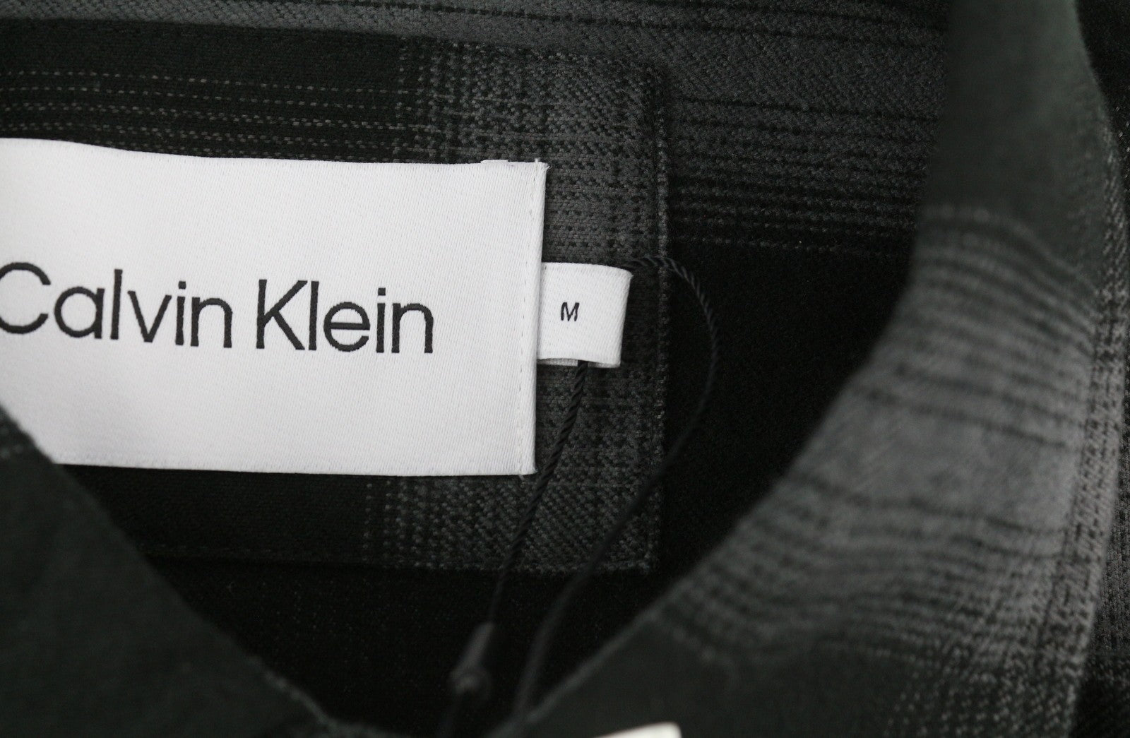 CALVIN KLEIN Twill Fleece Check Men Jacket M Black Overshirt Snap Buttons Spread