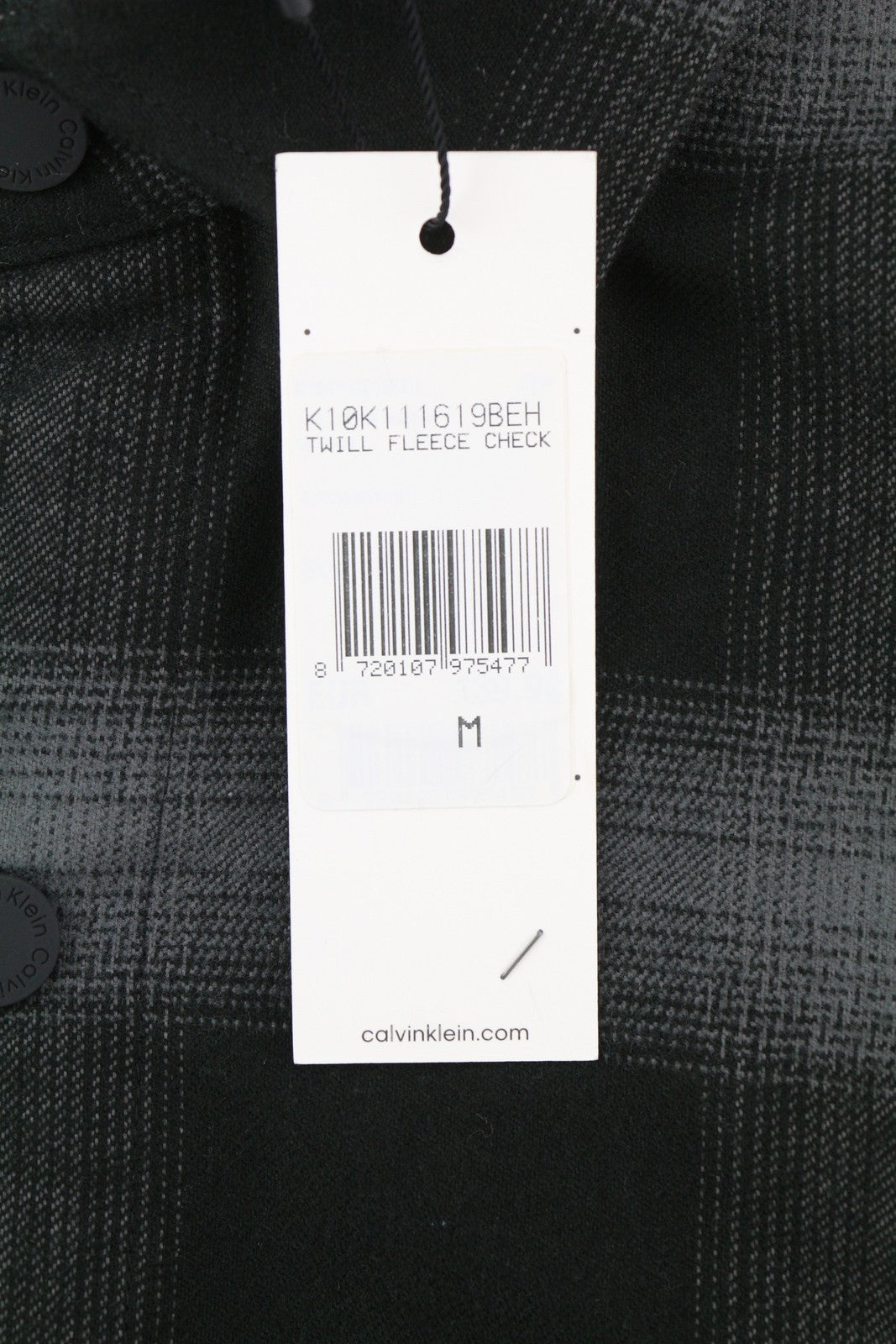 CALVIN KLEIN Twill Fleece Check Men Jacket M Black Overshirt Snap Buttons Spread