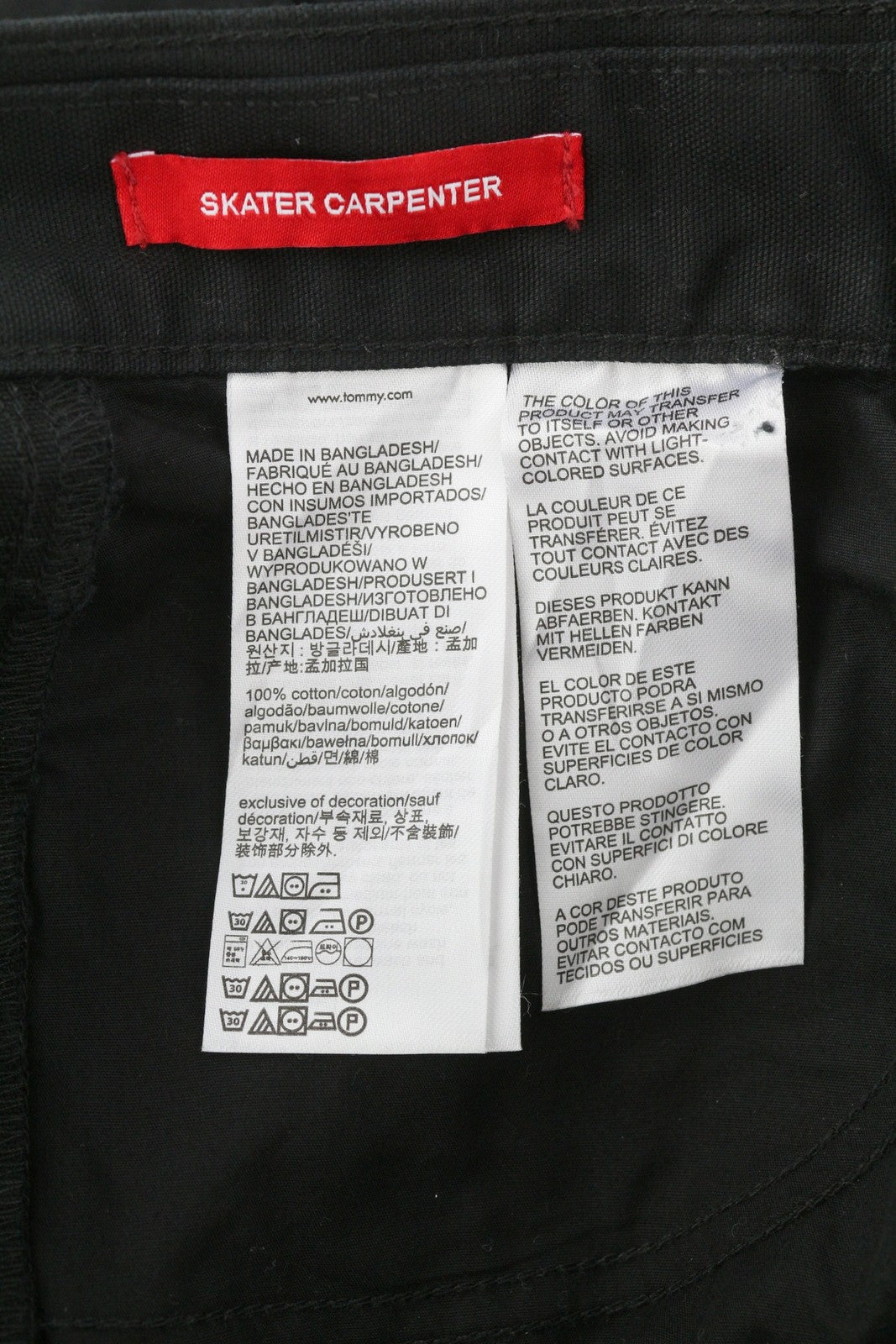 TOMMY HILFIGER Skater Carpenter Men Trousers W30/L32 Black Cargo Zip Fly RRP€119