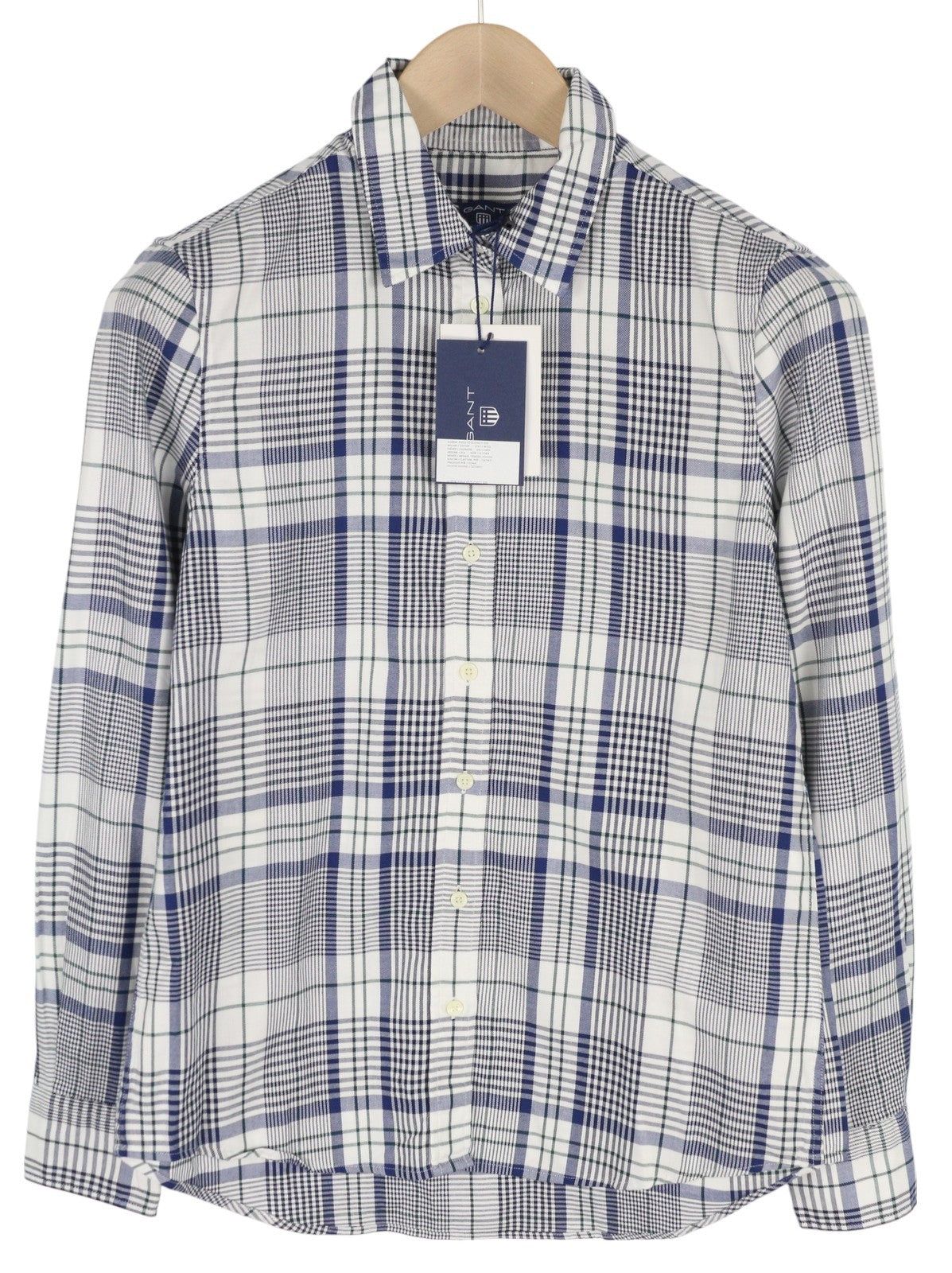 GANT Flannel Women Shirt EU34 Casual Plaid Pattern Button-Up Spread Neck Logo