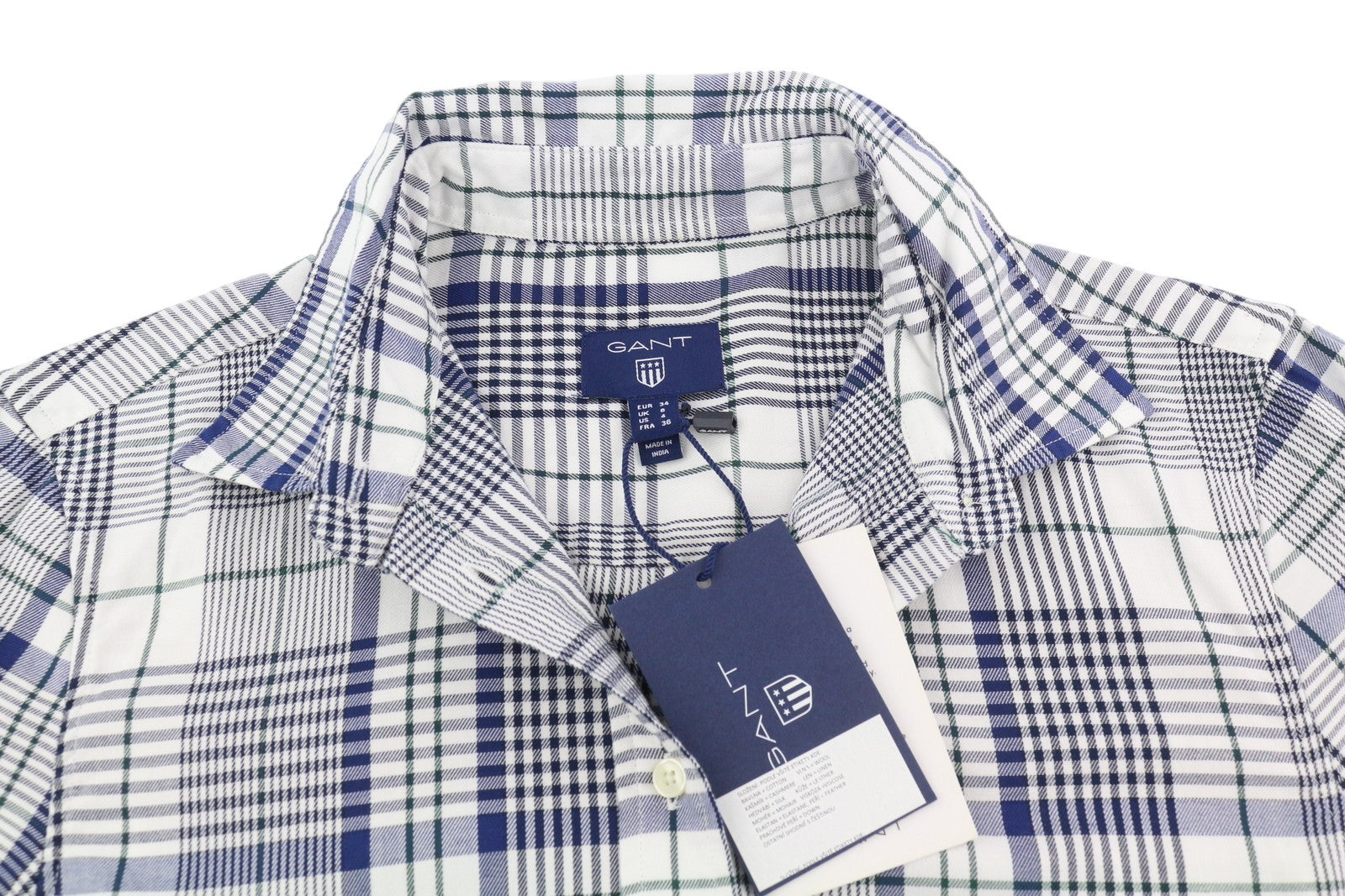 GANT Flannel Women Shirt EU34 Casual Plaid Pattern Button-Up Spread Neck Logo