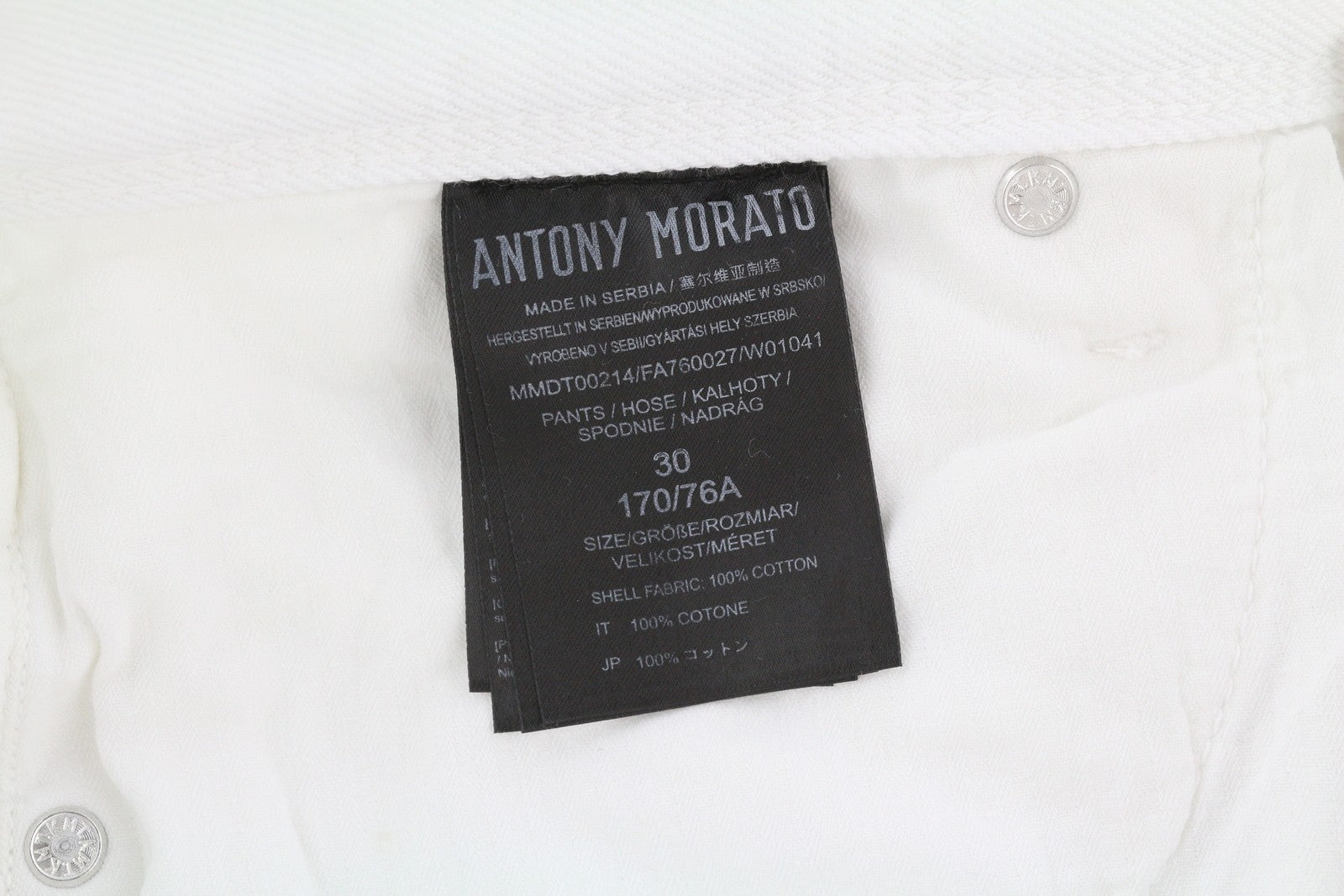 ANTONY MORATO Argon Men Jeans W30 Denim White Slim Fit Ankle Length Button Fly