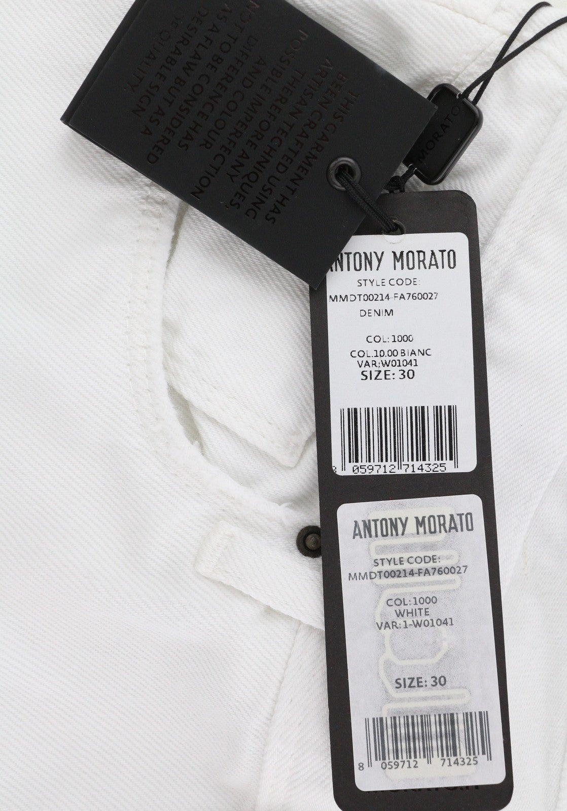 ANTONY MORATO Argon Men Jeans W30 Denim White Slim Fit Ankle Length Button Fly