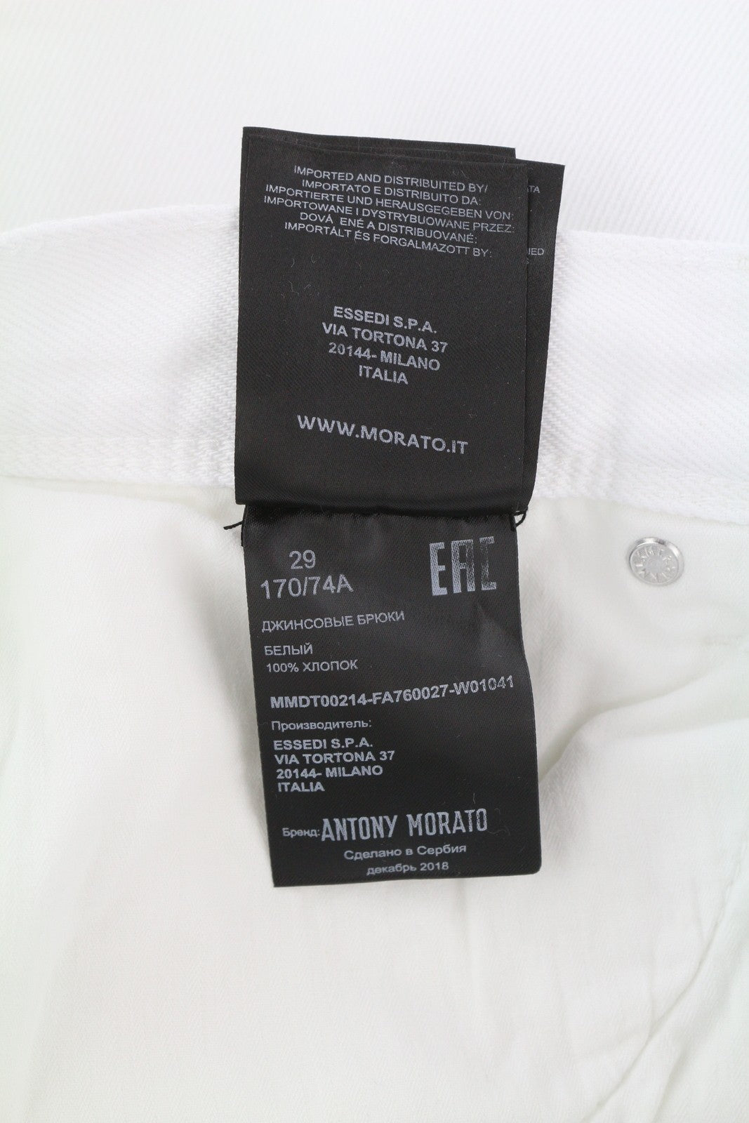 ANTONY MORATO Argon Men Jeans W29 Denim White Slim Fit Ankle Length Button Fly