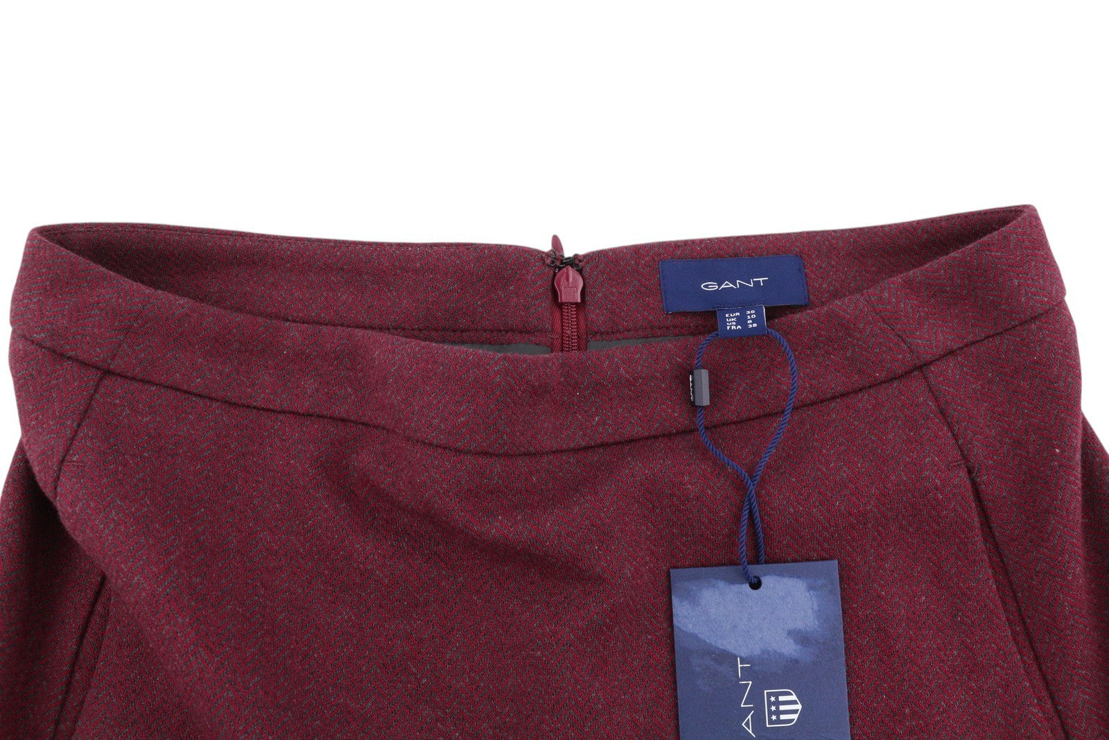GANT Herringbone Jersey Women Skirt EU36 Burgundy Pockets Lined Zipper Mini