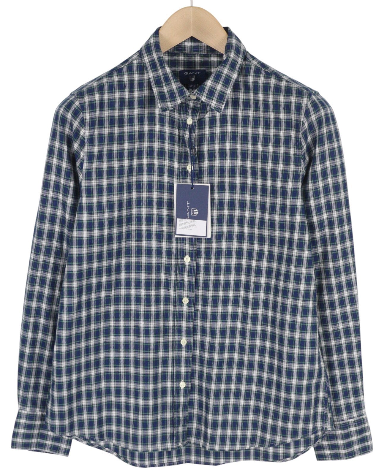 GANT Flannel Women Shirt EU38 Casual Plaid Pattern Button-Up Spread Neck Logo