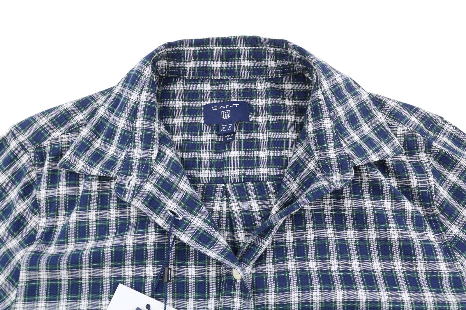 GANT Flannel Women Shirt EU38 Casual Plaid Pattern Button-Up Spread Neck Logo