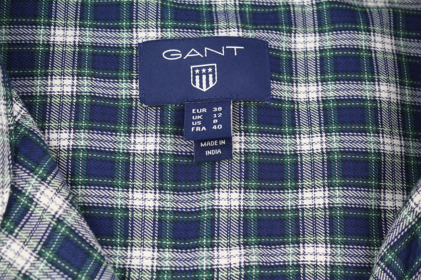 GANT Flannel Women Shirt EU38 Casual Plaid Pattern Button-Up Spread Neck Logo