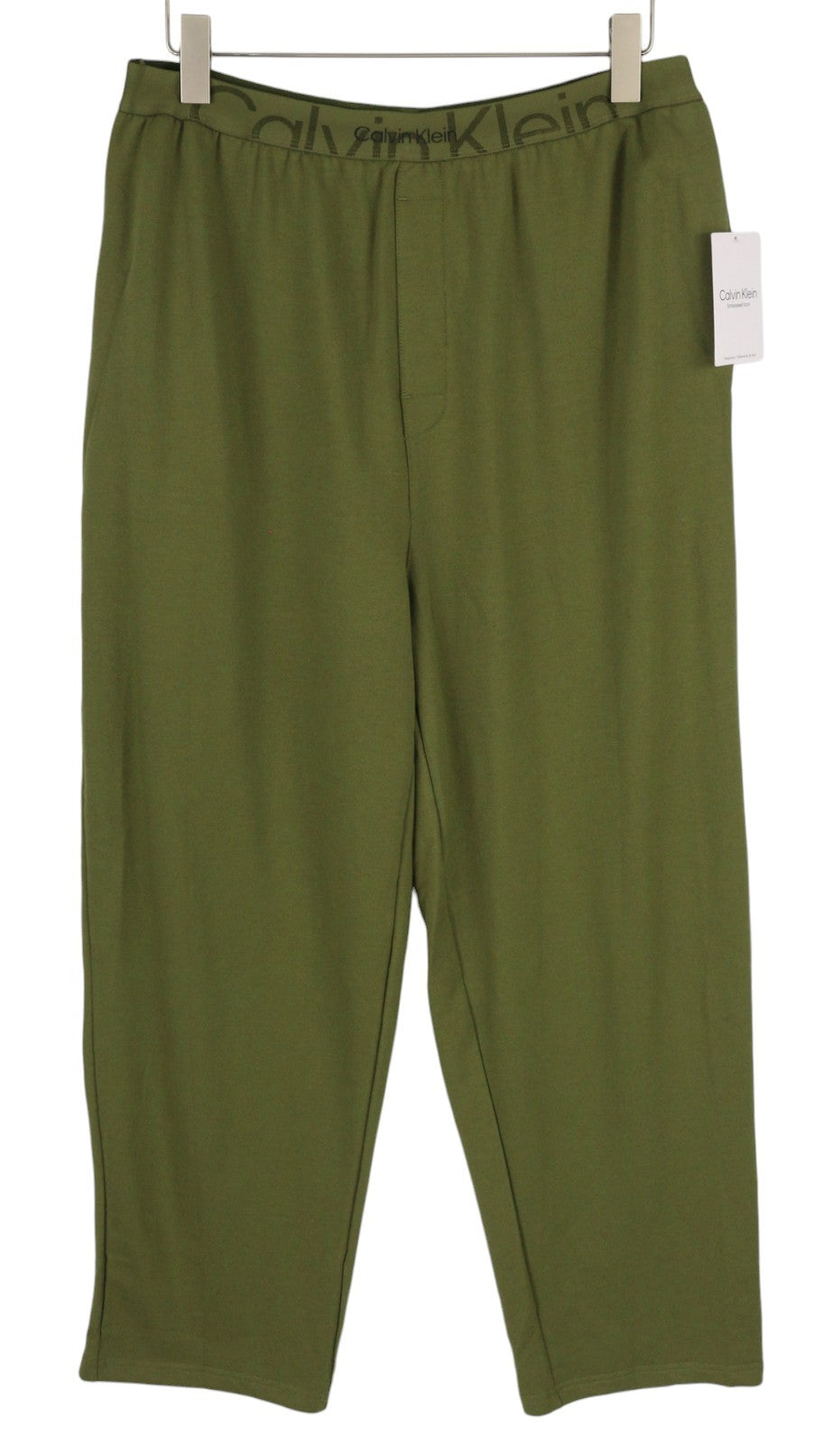 CALVIN KLEIN Men Trousers L Green Stretch Tricot Elastic Waist Logo Sleepwear
