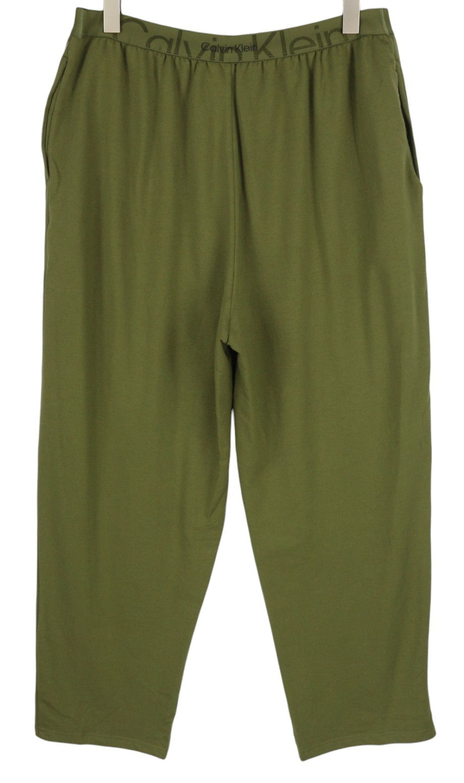 CALVIN KLEIN Men Trousers L Green Stretch Tricot Elastic Waist Logo Sleepwear