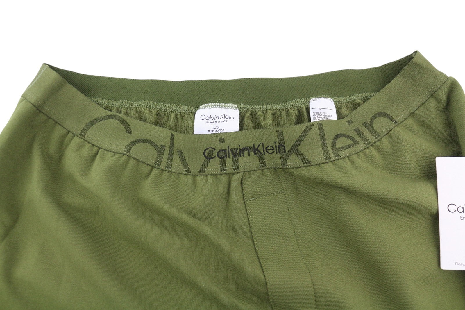 CALVIN KLEIN Men Trousers L Green Stretch Tricot Elastic Waist Logo Sleepwear