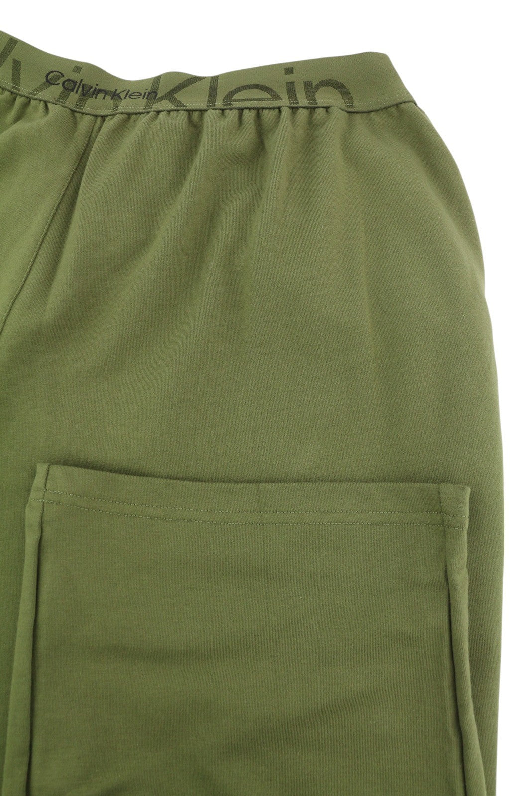 CALVIN KLEIN Men Trousers L Green Stretch Tricot Elastic Waist Logo Sleepwear