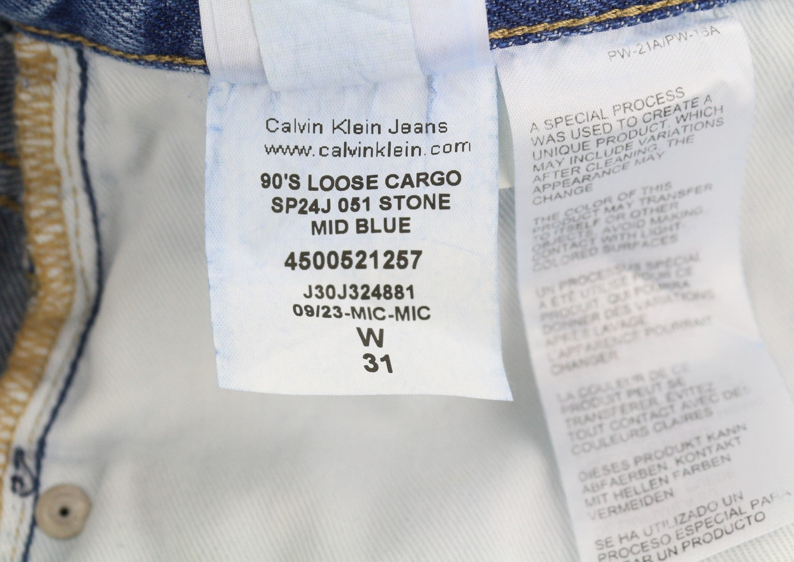 CALVIN KLEIN 90's Loose Cargo Men Jeans W31 Denim Blue Regular Fit Zipper Logo
