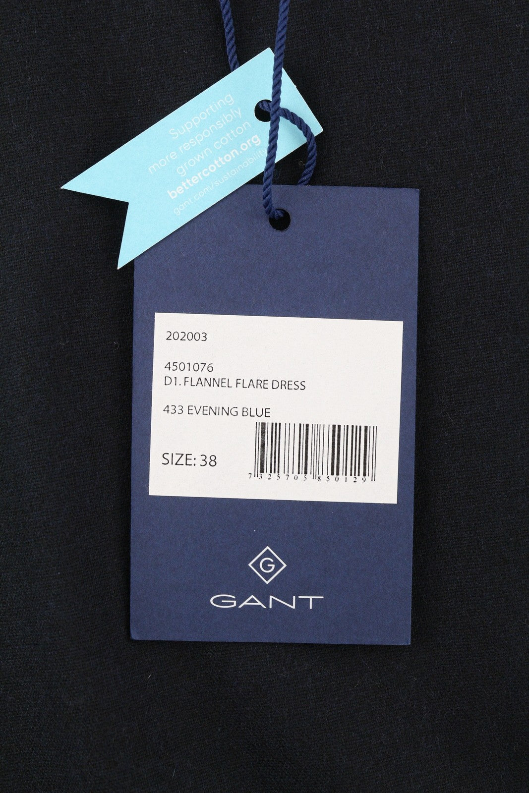 GANT Flannel Flare Women Dress EU38 Blue Wool Blend Round Neck 3/4 Sleeved Mini