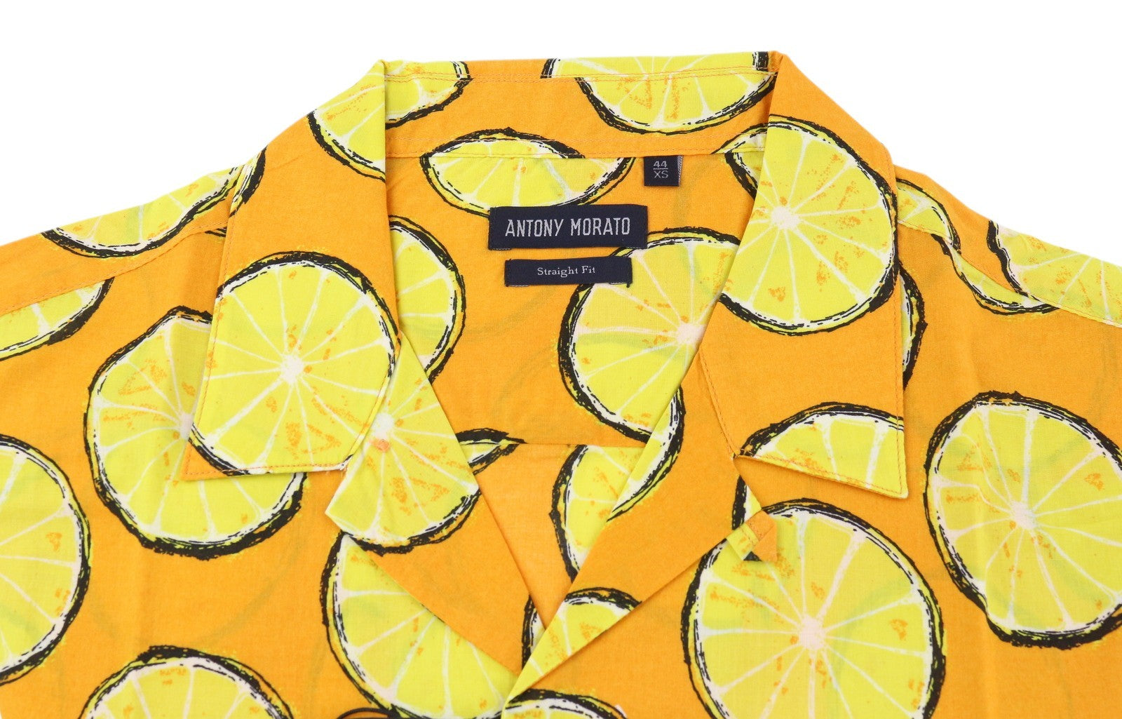 ANTONY MORATO Men Shirt XS Yellow Lemon Print Straight Button-Up Short Sleeve