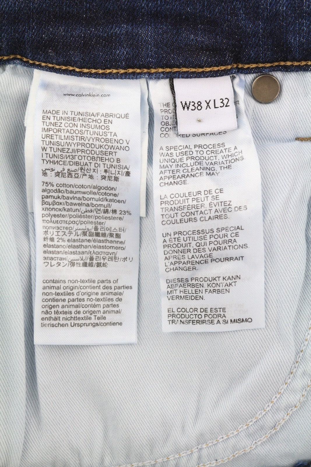 CALVIN KLEIN Tapered Dark Blue Men Jeans W38/L32 Stretch Zip Fly Pockets Denim