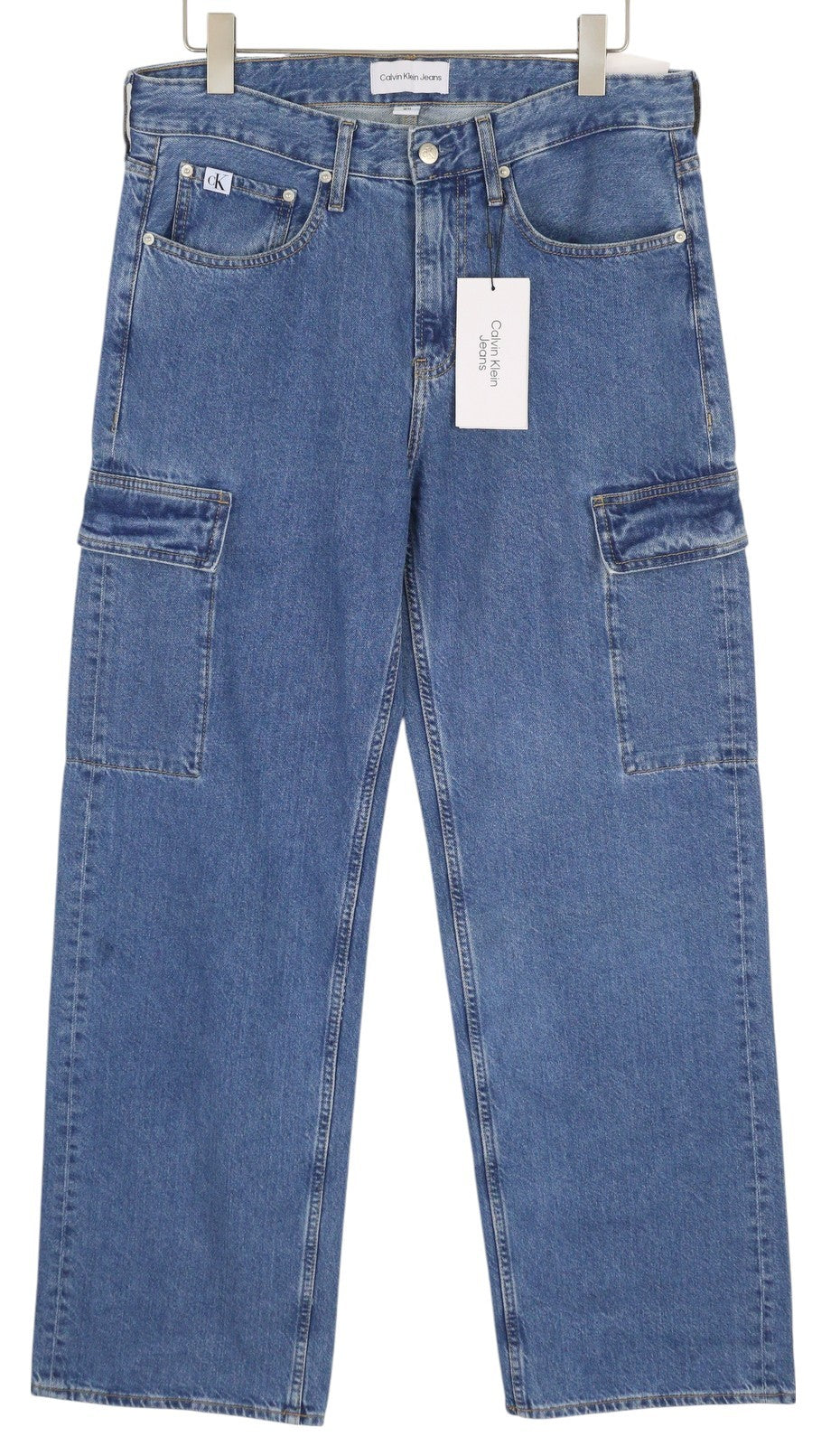 CALVIN KLEIN 90's Loose Cargo Men Jeans W33 Denim Blue Regular Fit Zip Fly Logo