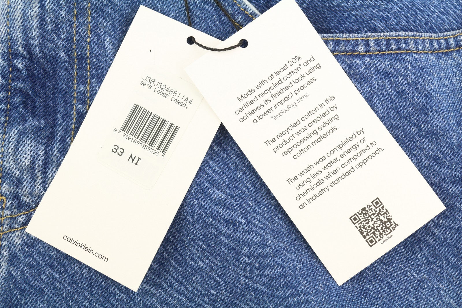 CALVIN KLEIN 90's Loose Cargo Men Jeans W33 Denim Blue Regular Fit Zip Fly Logo