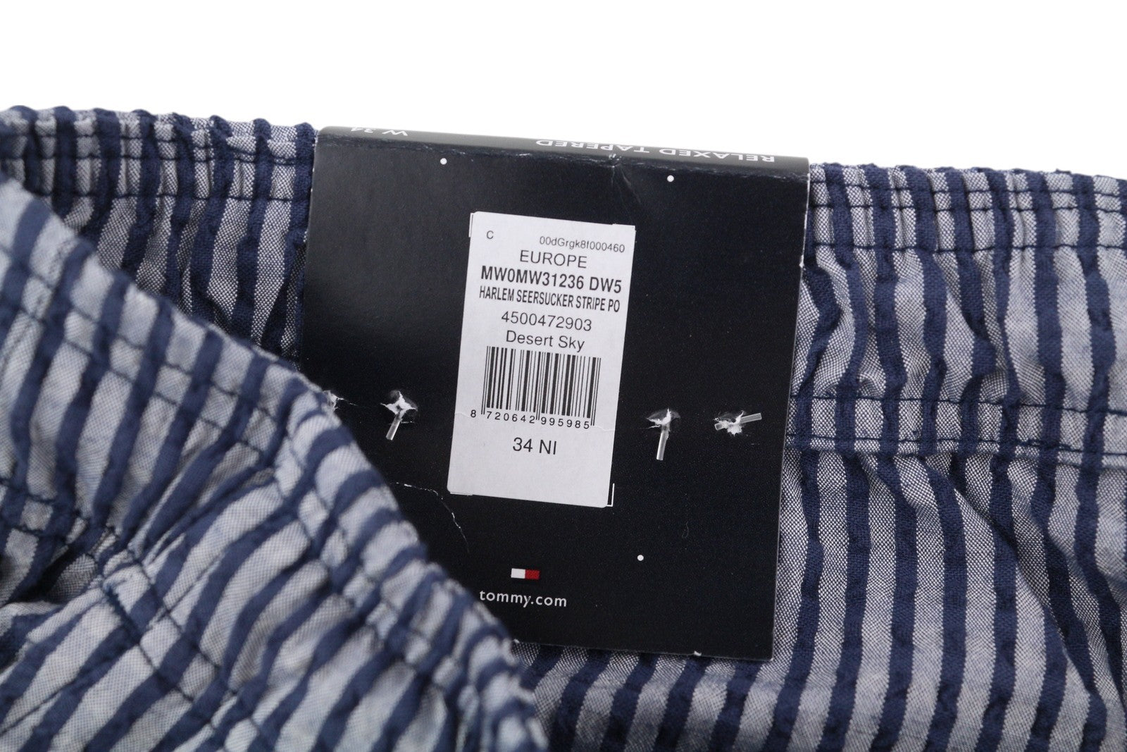 TOMMY HILFIGER Harlem Seersucker Stripe Men Shorts W34 Relaxed Tapered Fit Blue