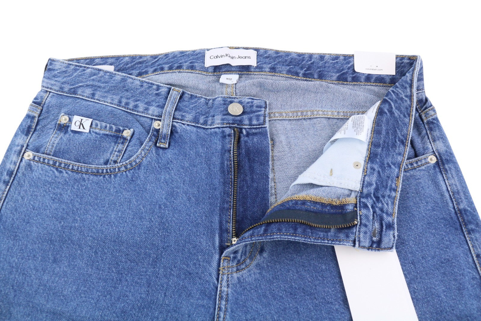 CALVIN KLEIN 90's Loose Cargo Men Jeans W32 Denim Blue Regular Fit Zipper Logo