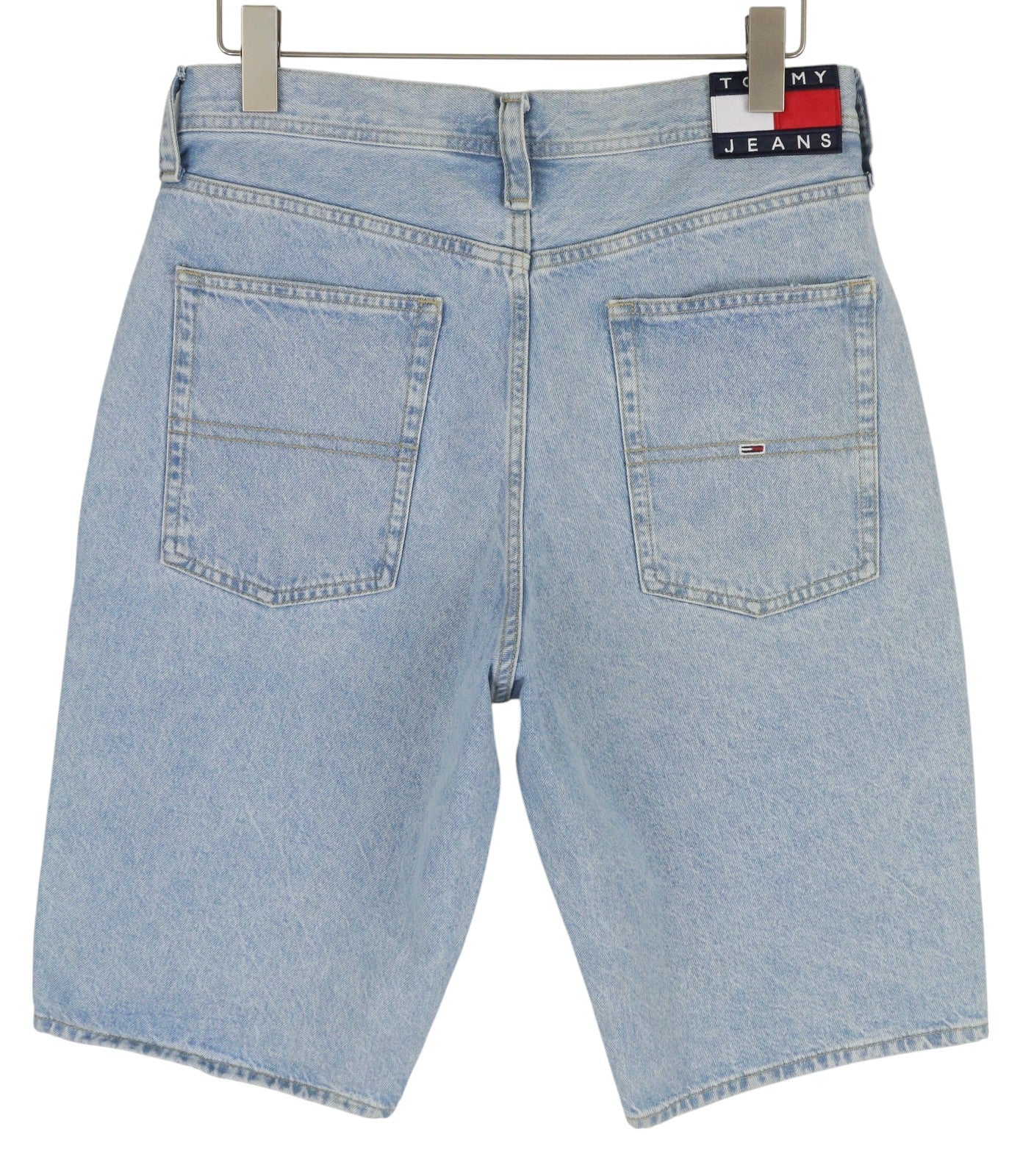 TOMMY HILFIGER Aiden Baggy Denim Men Shorts W30 Washed Blue Zip Fly Pockets