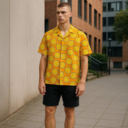 ANTONY MORATO Men Shirt M Yellow Lemon Print Straight Fit Button-Up Short Sleeve