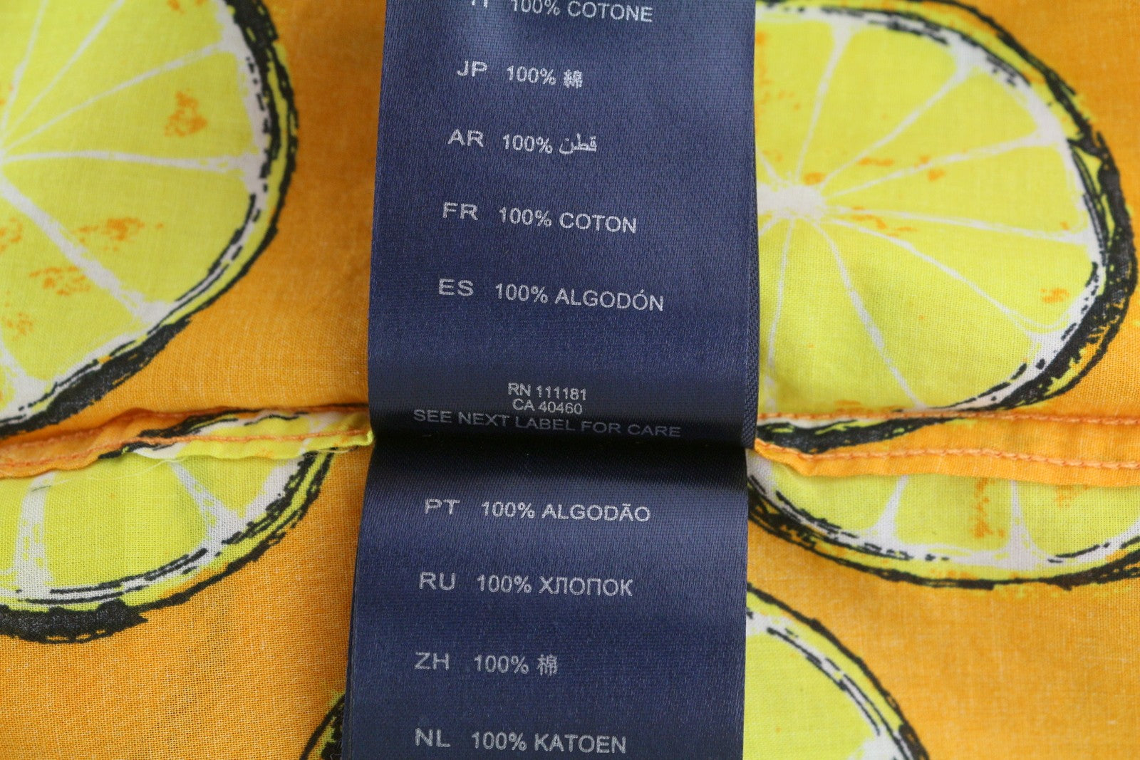 ANTONY MORATO Men Shirt M Yellow Lemon Print Straight Fit Button-Up Short Sleeve