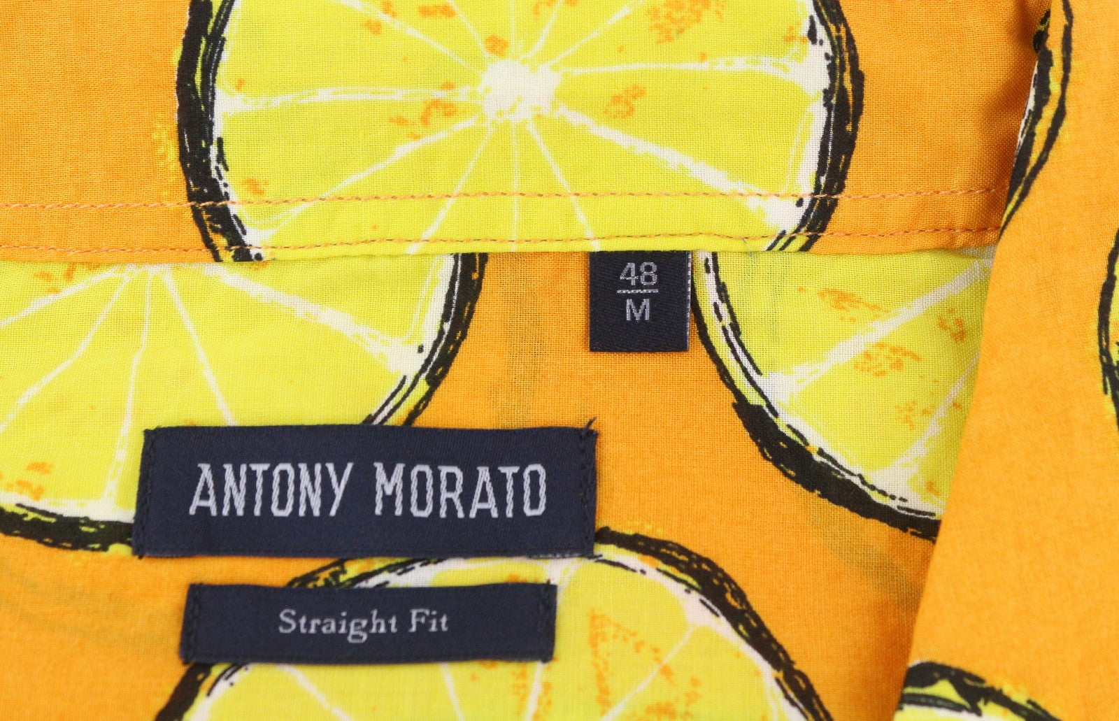 ANTONY MORATO Men Shirt M Yellow Lemon Print Straight Fit Button-Up Short Sleeve
