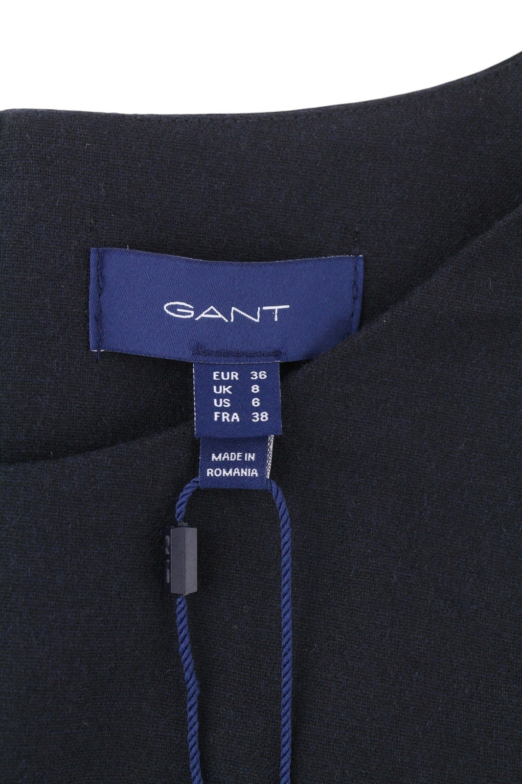 GANT Flannel Flare Women Dress EU36 Blue Wool Blend Round Neck 3/4 Sleeved Mini