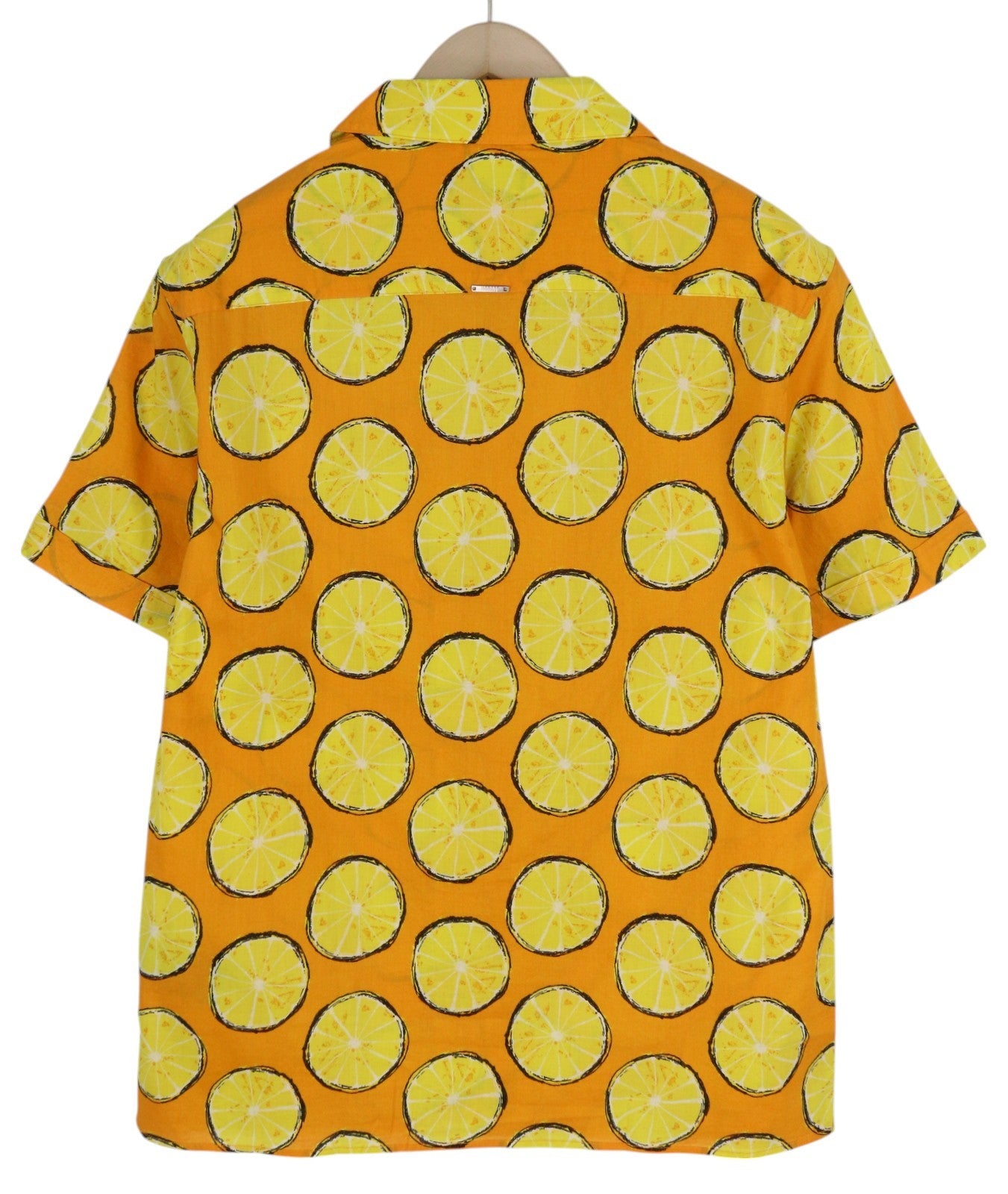 ANTONY MORATO Men Shirt L Yellow Lemon Print Straight Fit Button-Up Short Sleeve