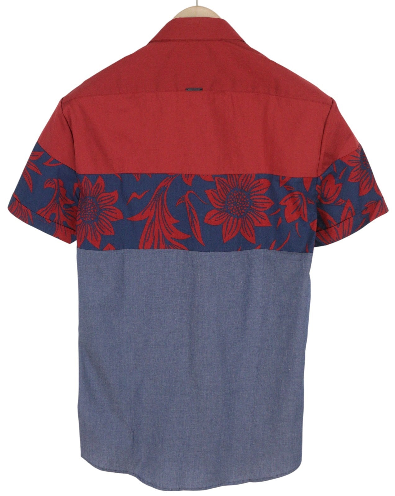 ANTONY MORATO Men Shirt M Blue Short Sleeve Button-Up Floral Spread Neck Casual