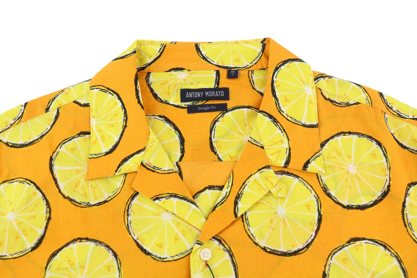 ANTONY MORATO Men Shirt S Yellow Lemon Print Straight Fit Button Up Short Sleeve