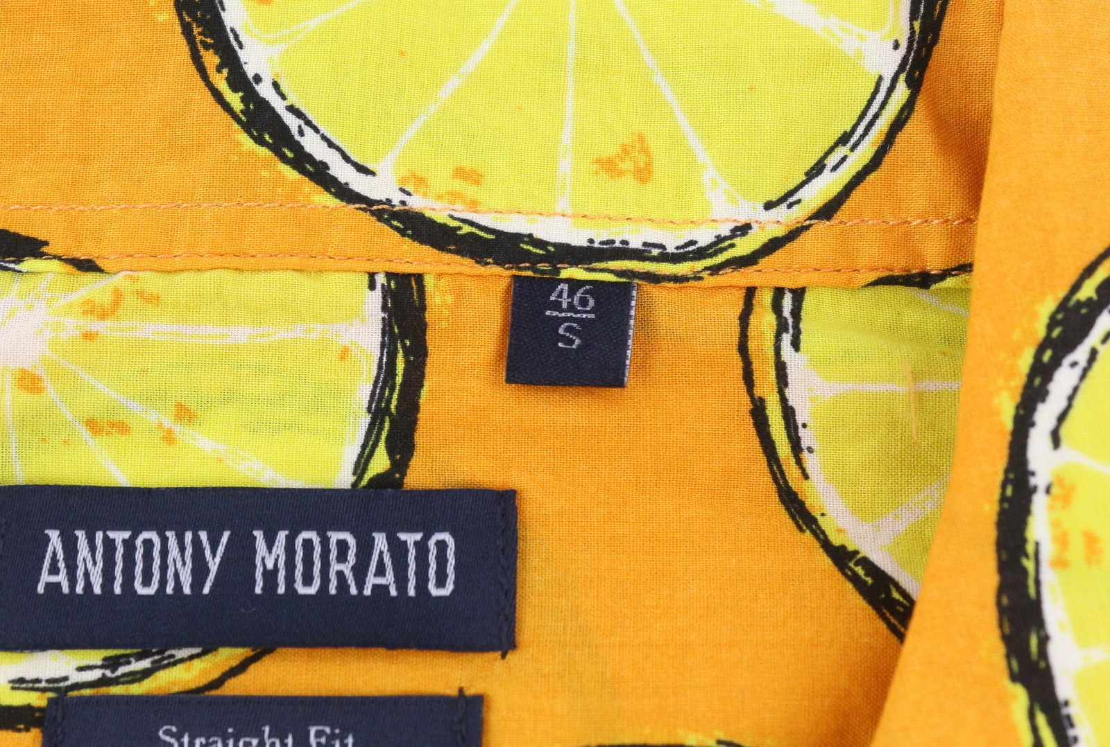 ANTONY MORATO Men Shirt S Yellow Lemon Print Straight Fit Button Up Short Sleeve