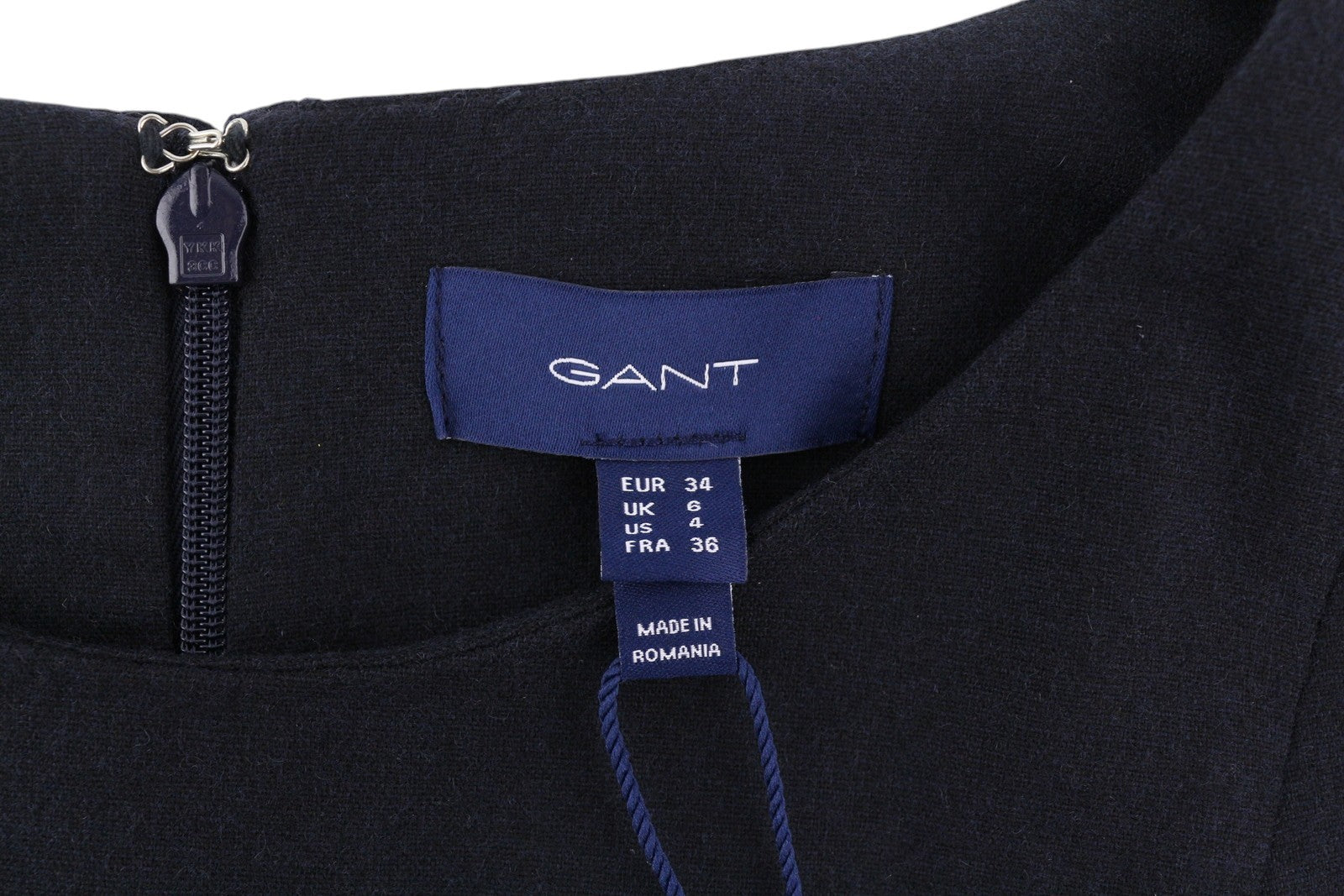 GANT Flannel Flare Women Dress EU34 Blue Wool Blend Round Neck 3/4 Sleeved Mini