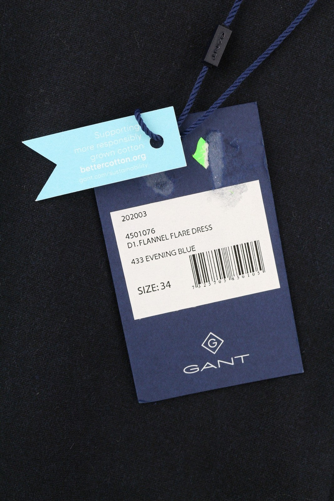 GANT Flannel Flare Women Dress EU34 Blue Wool Blend Round Neck 3/4 Sleeved Mini