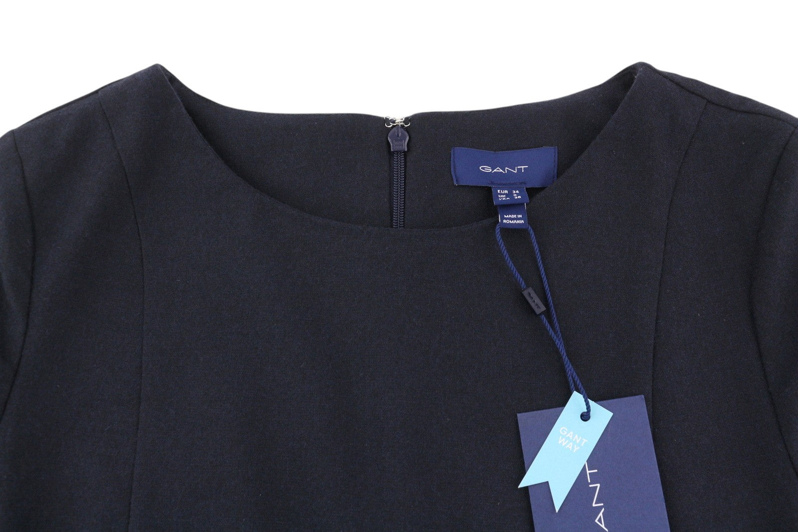 GANT Flannel Flare Women Dress EU34 Blue Wool Blend Round Neck 3/4 Sleeved Mini