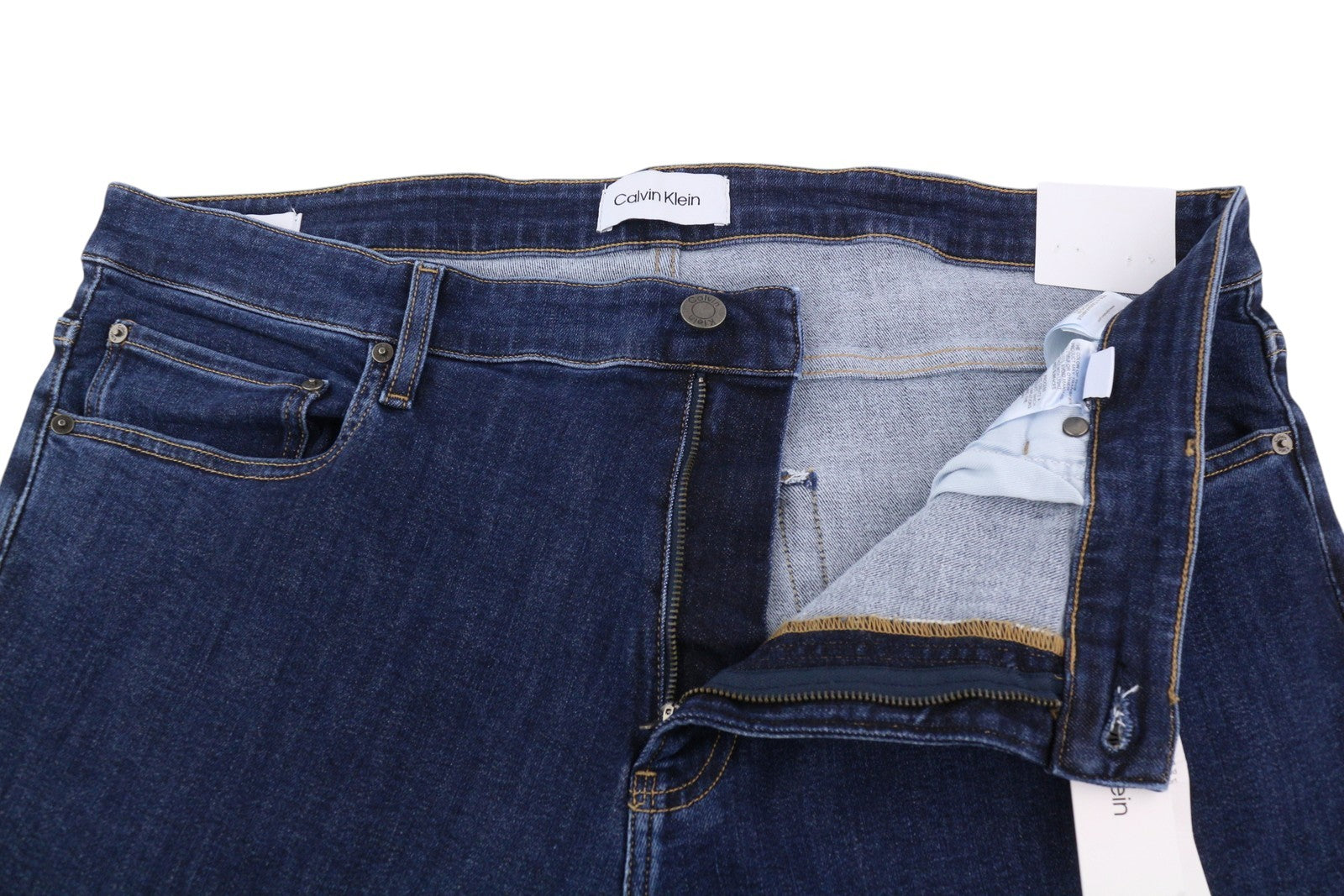 CALVIN KLEIN Tapered Dark Blue Men Jeans W38/L32 Stretchy Zip Fly Pockets Denim