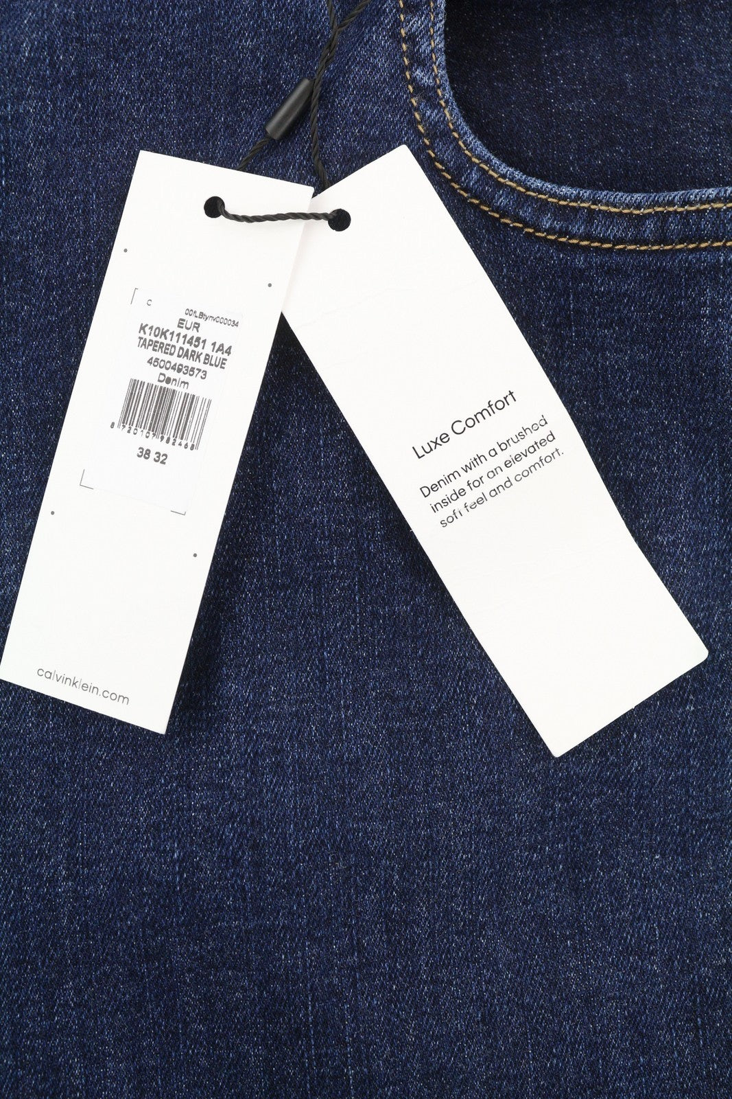 CALVIN KLEIN Tapered Dark Blue Men Jeans W38/L32 Stretchy Zip Fly Pockets Denim