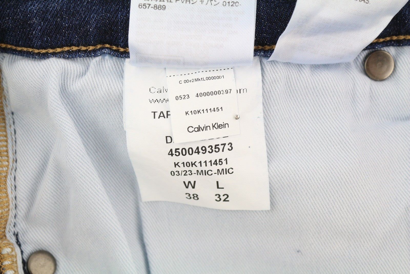 CALVIN KLEIN Tapered Dark Blue Men Jeans W38/L32 Stretchy Zip Fly Pockets Denim