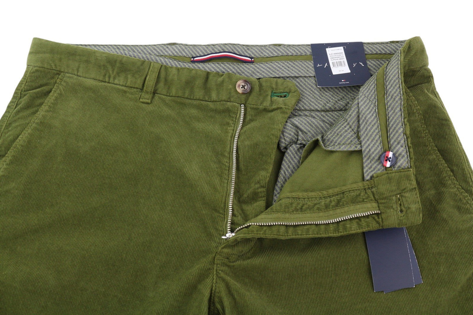 TOMMY HILFIGER Denton Chino Stretch Men Trousers W38/L34 Green Corduroy Straight