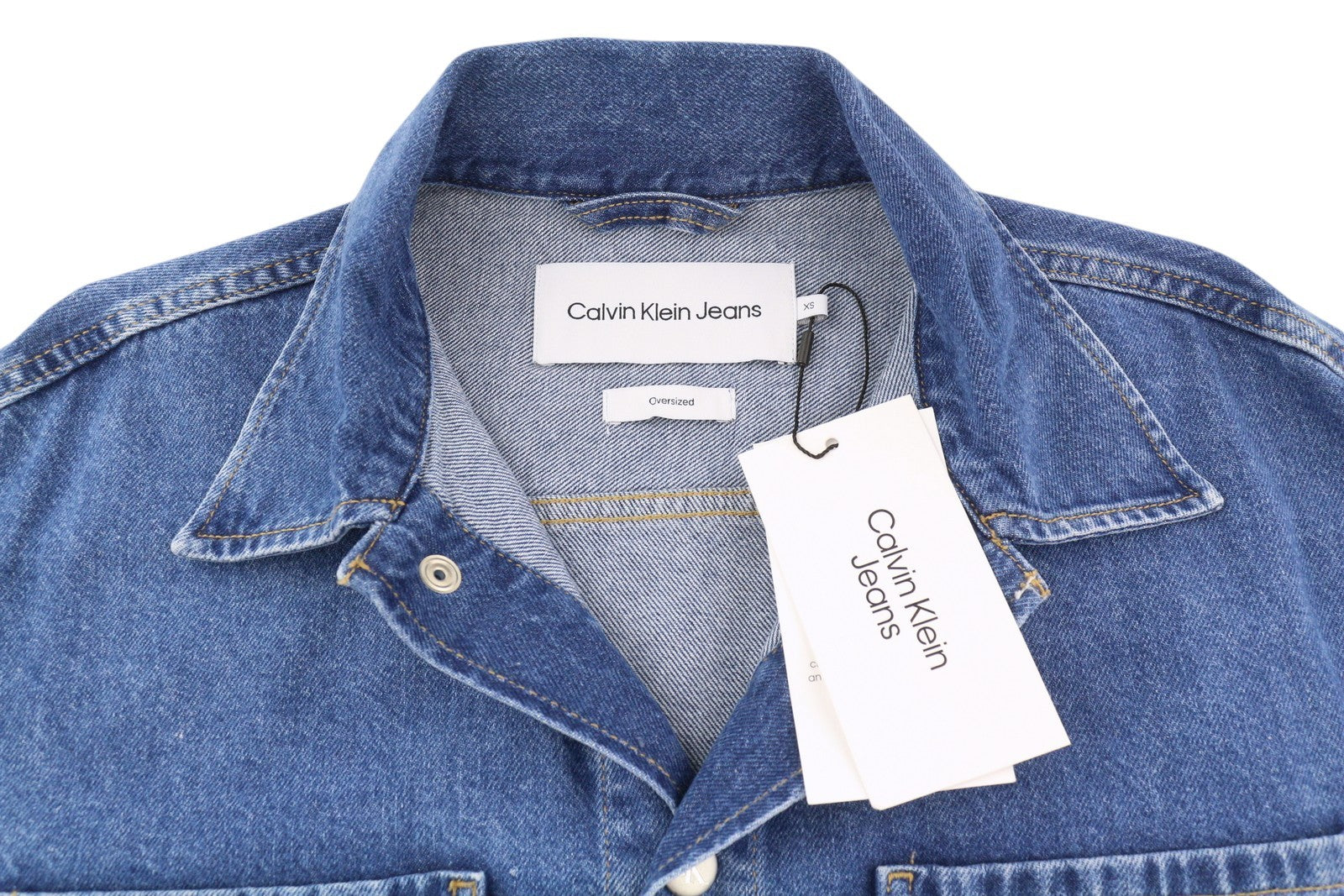 CALVIN KLEIN Men Jacket XS Denim Blue Trucker Oversized Snap Buttons RRP€119