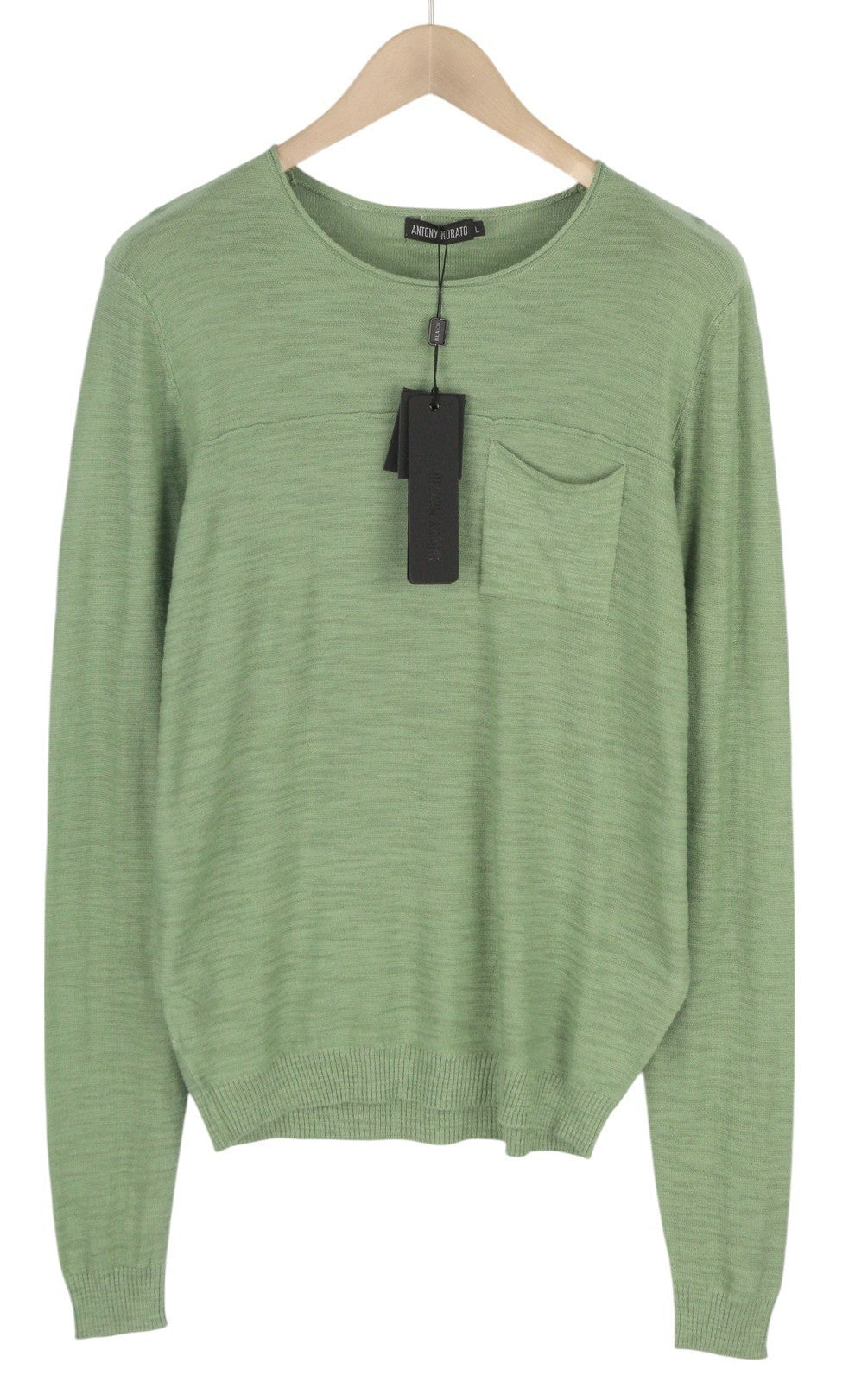 ANTONY MORATO Men Jumper L Green Knitted Crew Neck Patch Pocket Logo Pullover