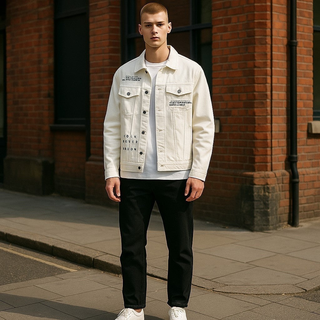 ANTONY MORATO Men Jacket L Denim White Trucker Button-Up Unlined Unisex