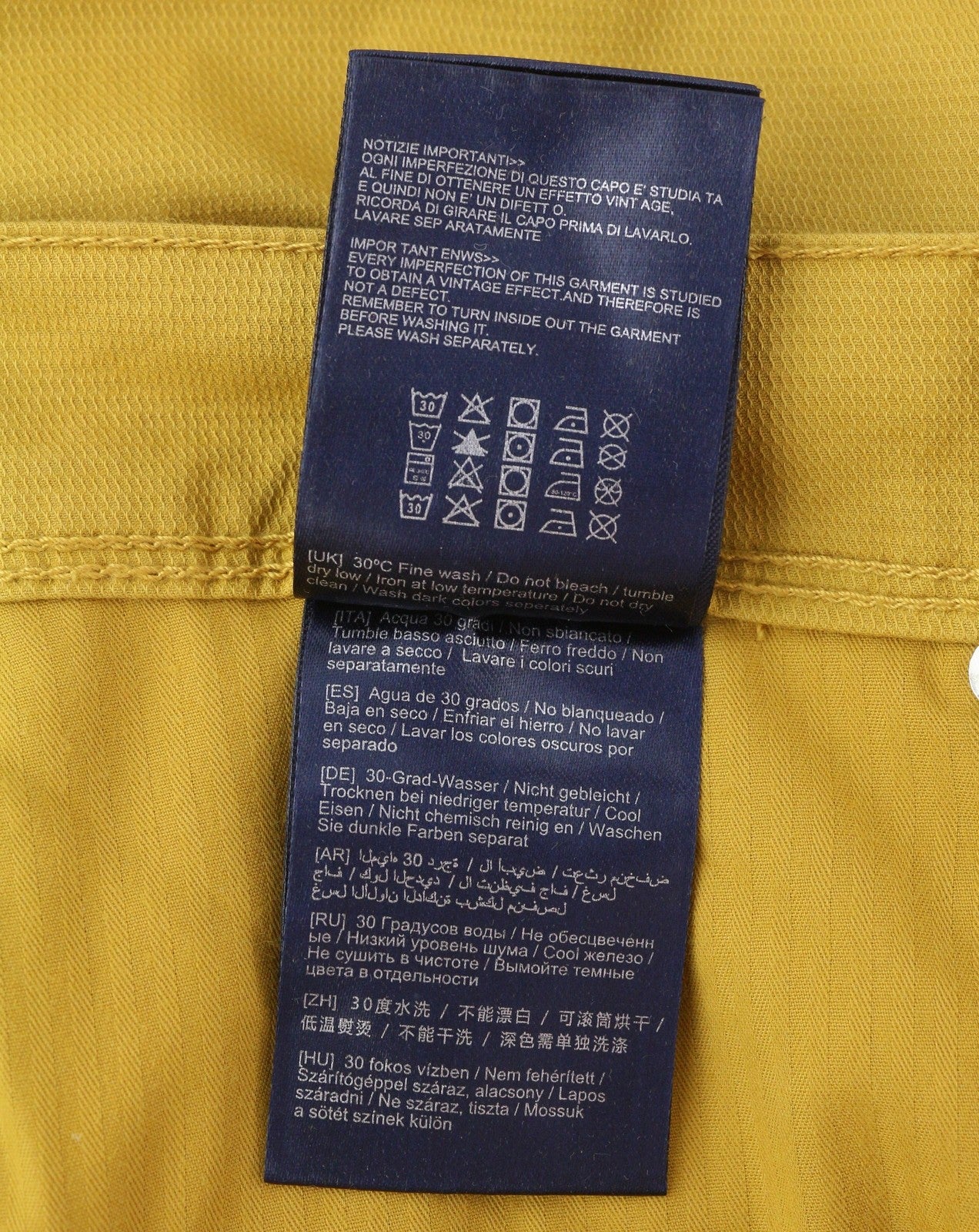 ANTONY MORATO Keith Men Trousers W28 Yellow Textured Skinny Fit Zip Fly Casual