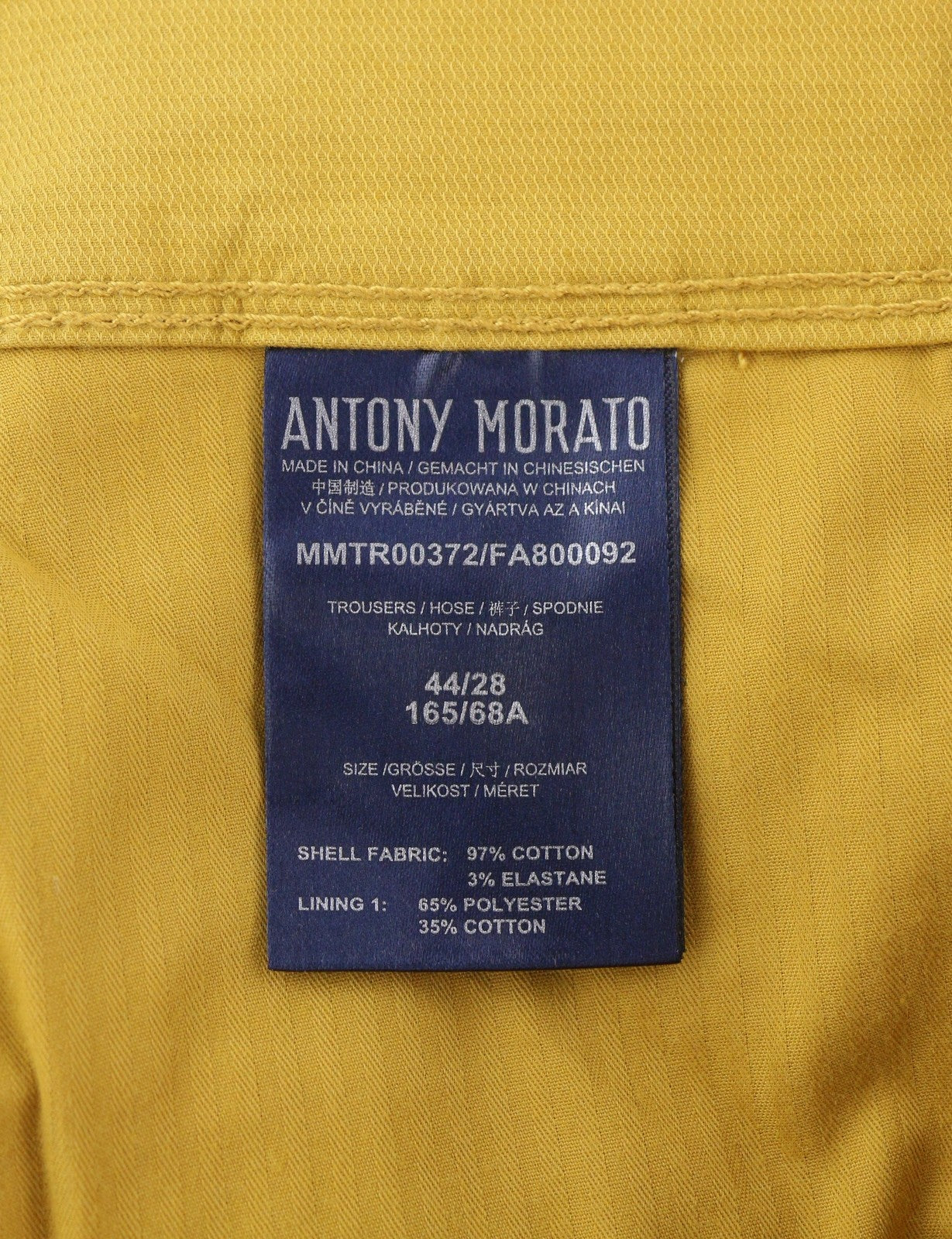 ANTONY MORATO Keith Men Trousers W28 Yellow Textured Skinny Fit Zip Fly Casual